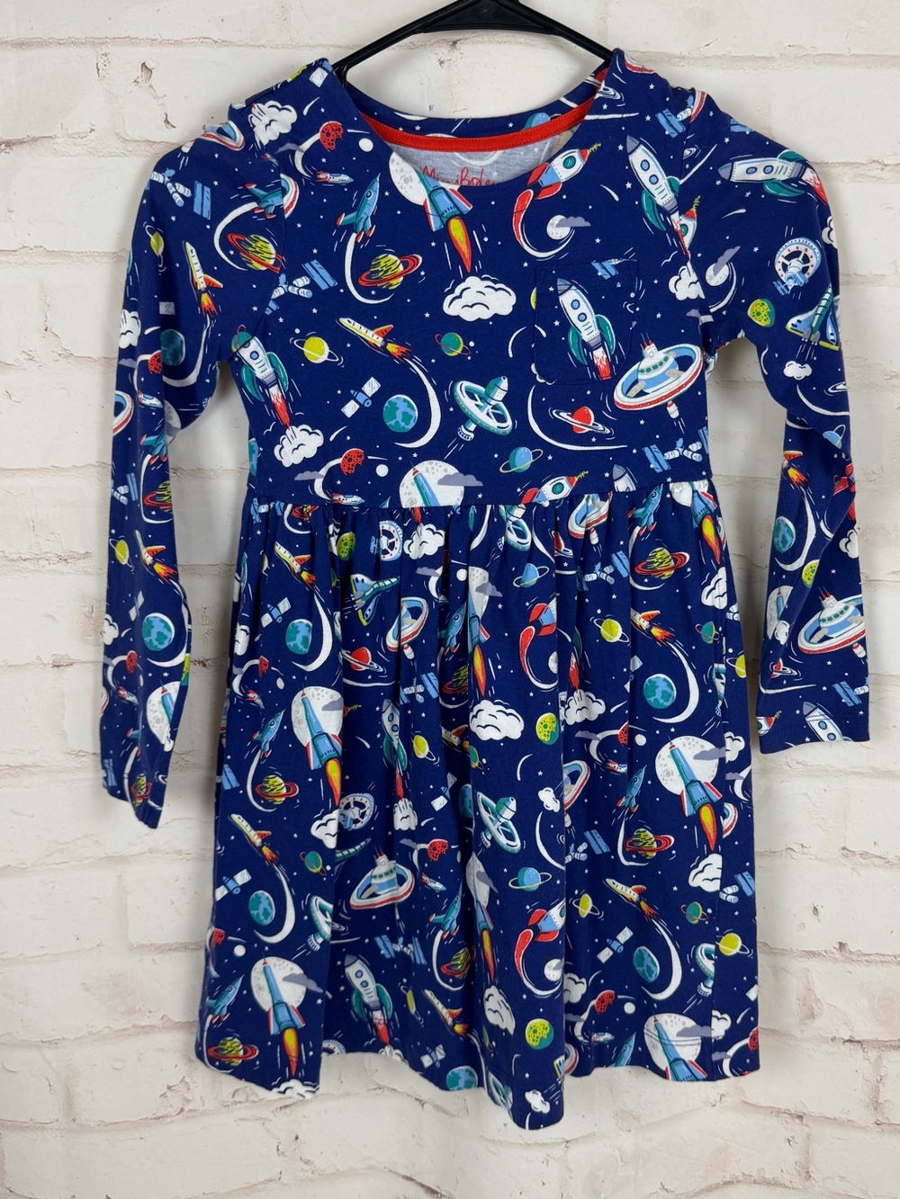 Mini Boden Girls Spaceship Themed Long Sleeve Dress Size 7-8y